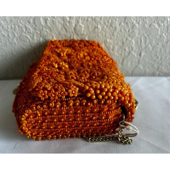 Orange Beaded Handbag Acrylic Bead Small Purse - Picture 4 of 9